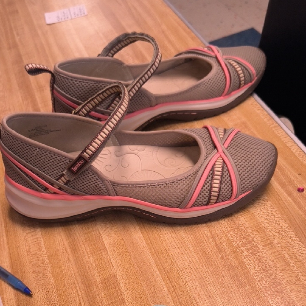 Jambu Taupe and Pink Mesh Mary Jane Clog